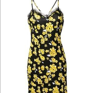 MICHAEL MICHAEL KORS Yellow and black Floral Print Midi Length Dress  NWT $195